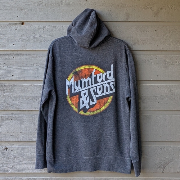 Mumford & Sons Wings Logo Print Zip Through Hoodie Charcoal Gray Size Large - Picture 1 of 8